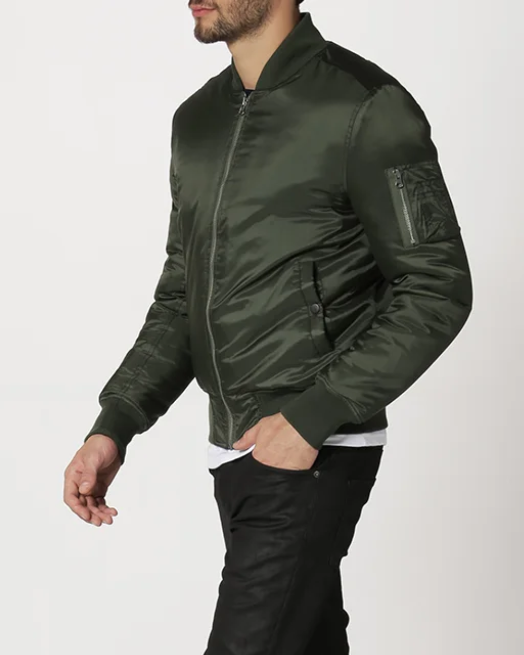 Chaqueta con Cuello Acanalado y Cierre de Cremallera para Hombre