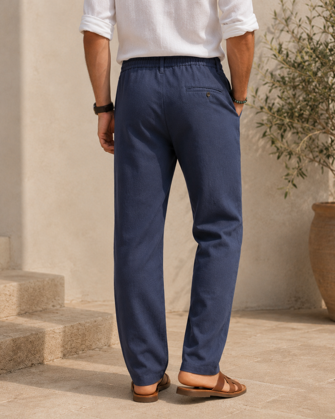 Pantalón de Lino con Cintura Ajustable