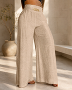 Pantalón de Talle Alto con Pernera Ancha y Detalle de Cinturón