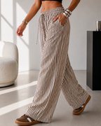 Pantalón Palazzo de Rayas con Cintura Ajustable