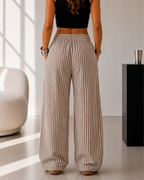 Pantalón Palazzo de Rayas con Cintura Ajustable