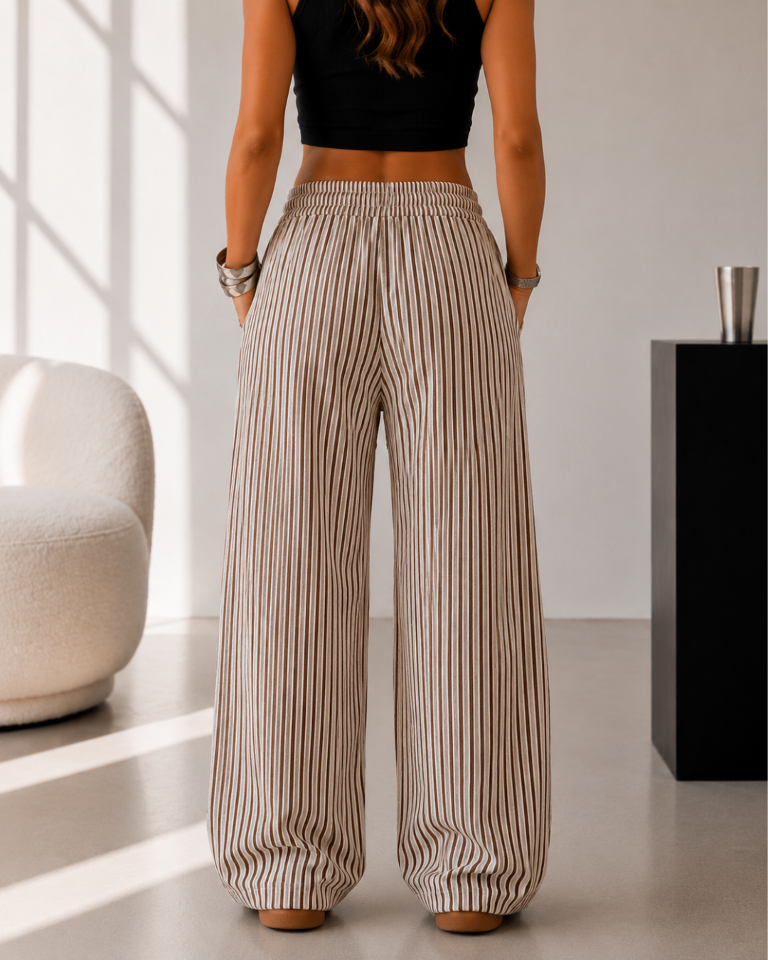 Pantalón Palazzo de Rayas con Cintura Ajustable