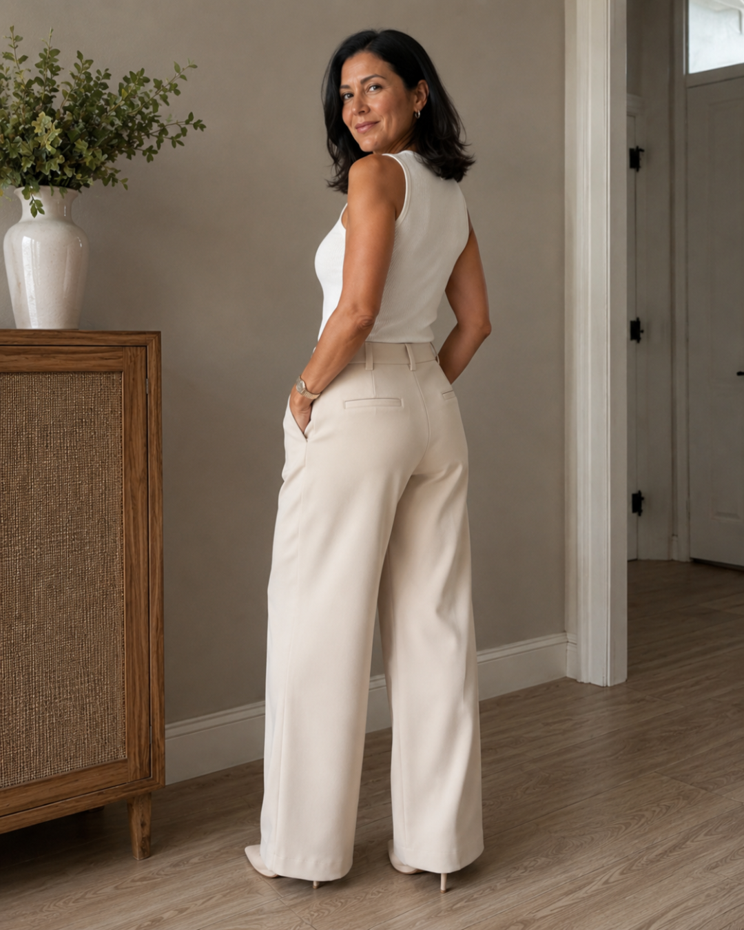 Pantalón de vestir cintura alta y corte recto