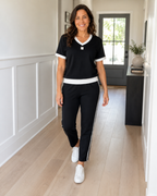 Elegante conjunto de top y pantalón con cuello en V