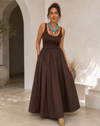 Vestido Midi sin Mangas con Falda Amplia