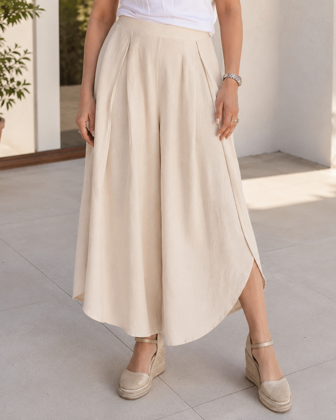 Pantalón Palazzo con Pliegues y Corte Fluido®