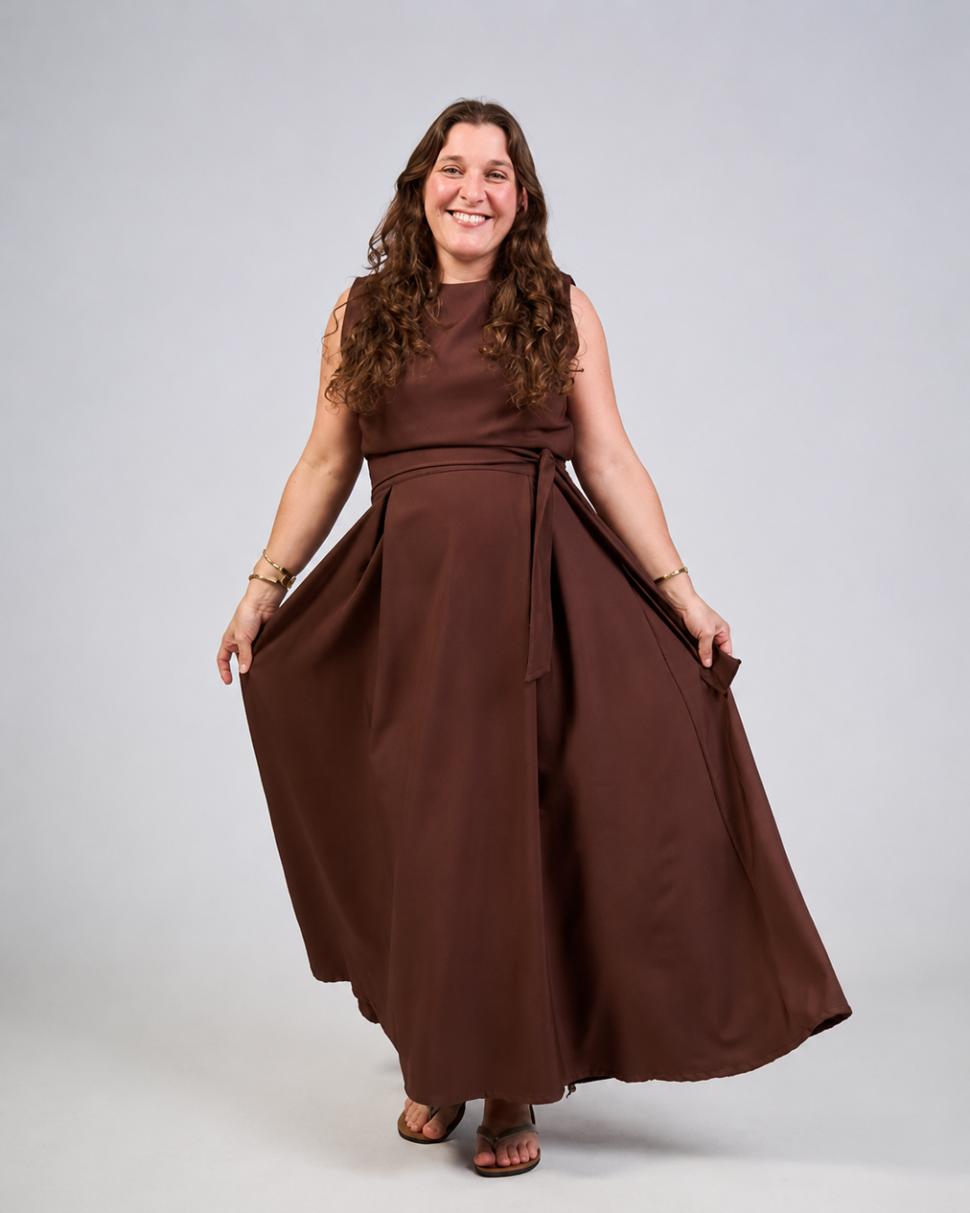 Vestido Midi con Cinturon Ajustable
