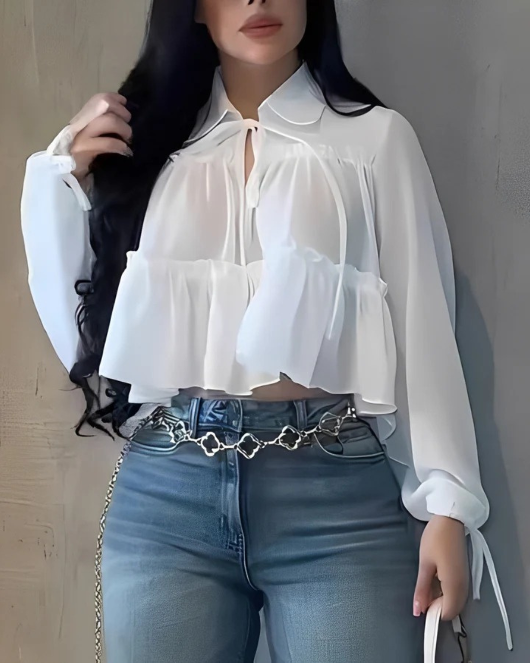 Blusa Romántica de Gasa con Volantes