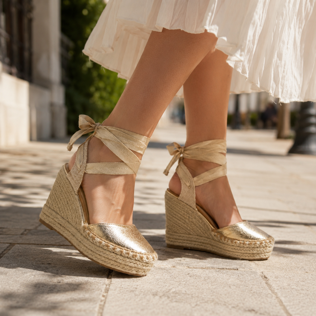 Tacones de Cuña con Lazo en el Tobillo