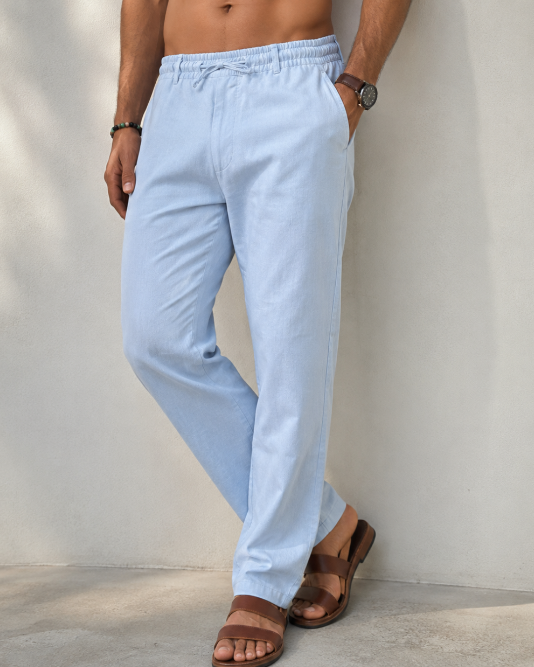 Pantalón de Lino con Cintura Ajustable