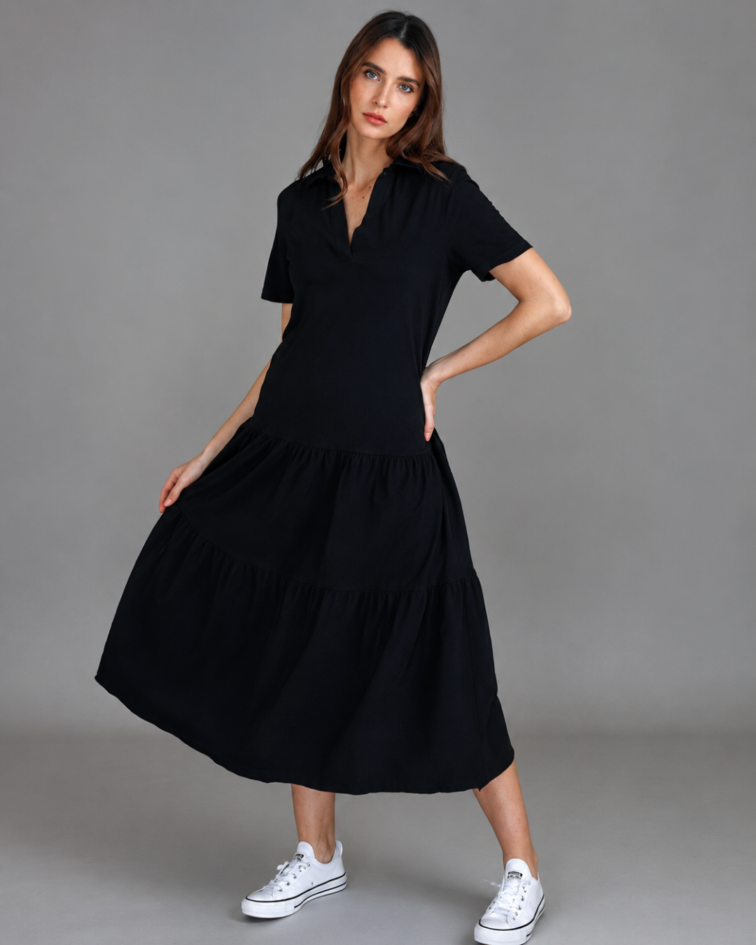 Vestido largo con cuello camisero