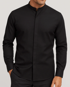 Camisa Manga Larga con Cuello Mao y Cierre Oculto para Hombre