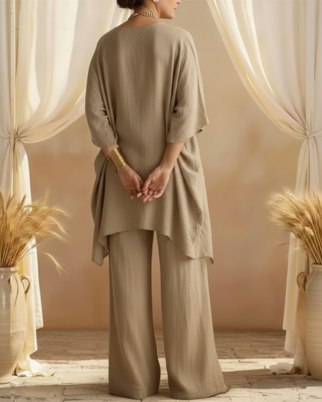Conjunto con Top Asimétrico y Pantalón de Corte Holgado Para Mujer
