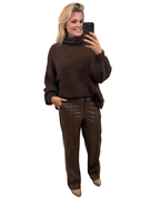Pantalones rectos de cuero con cintura cómoda para mujer®