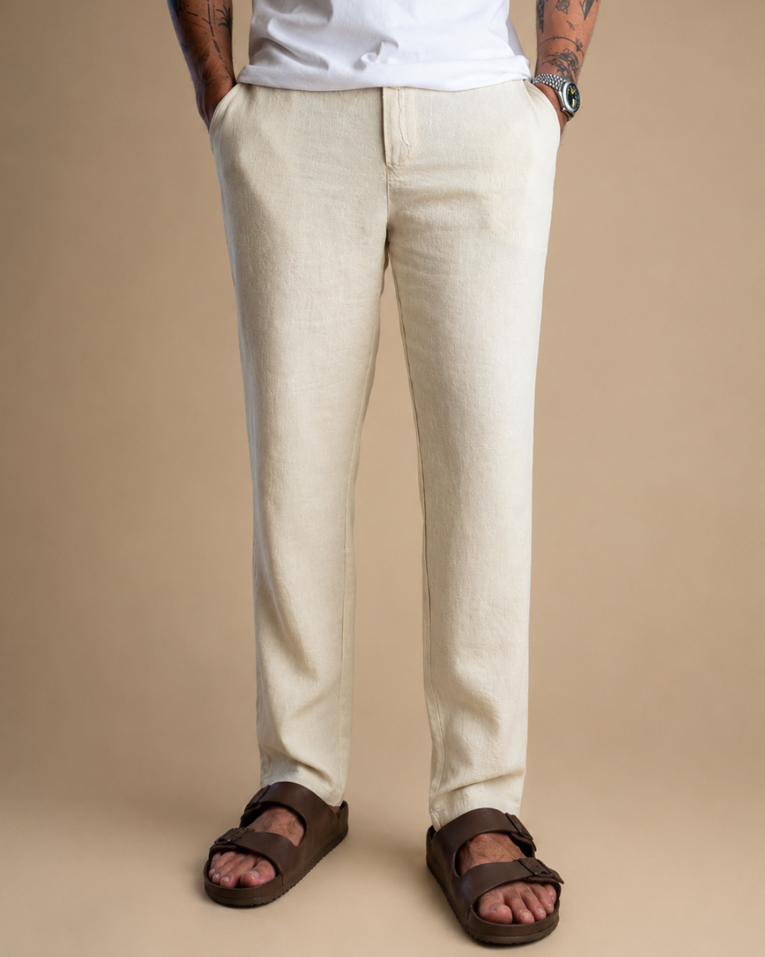 Pantalón de Lino Casual de Corte Recto