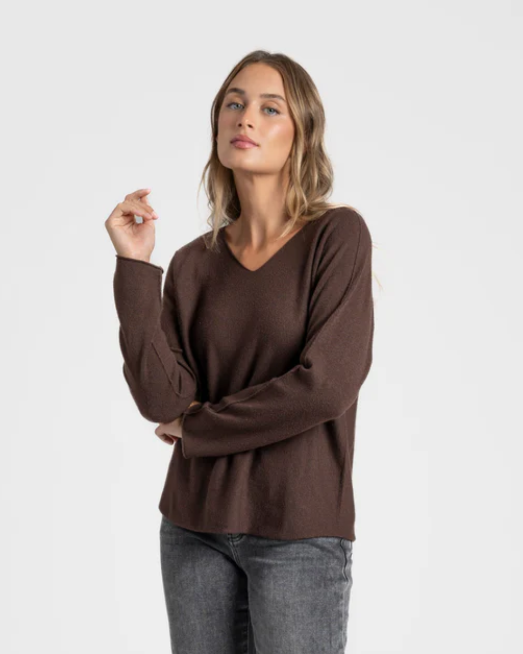 Jersey de Punto Fino con Cuello en V para Mujer