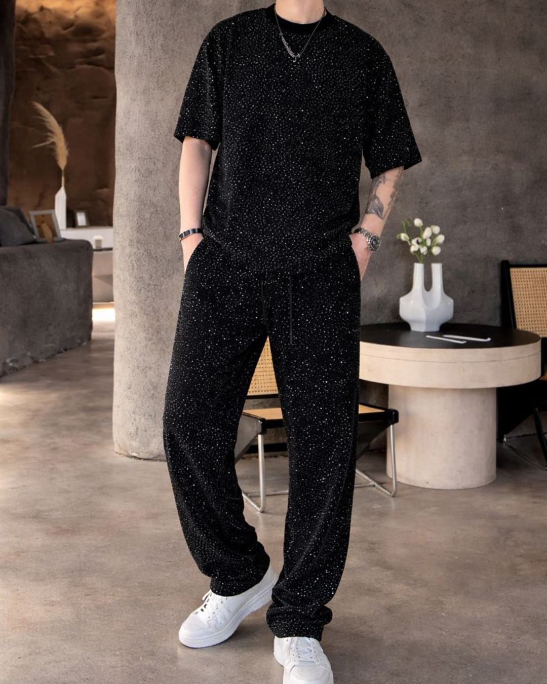Conjunto Masculino de Dos Piezas con Brillantes