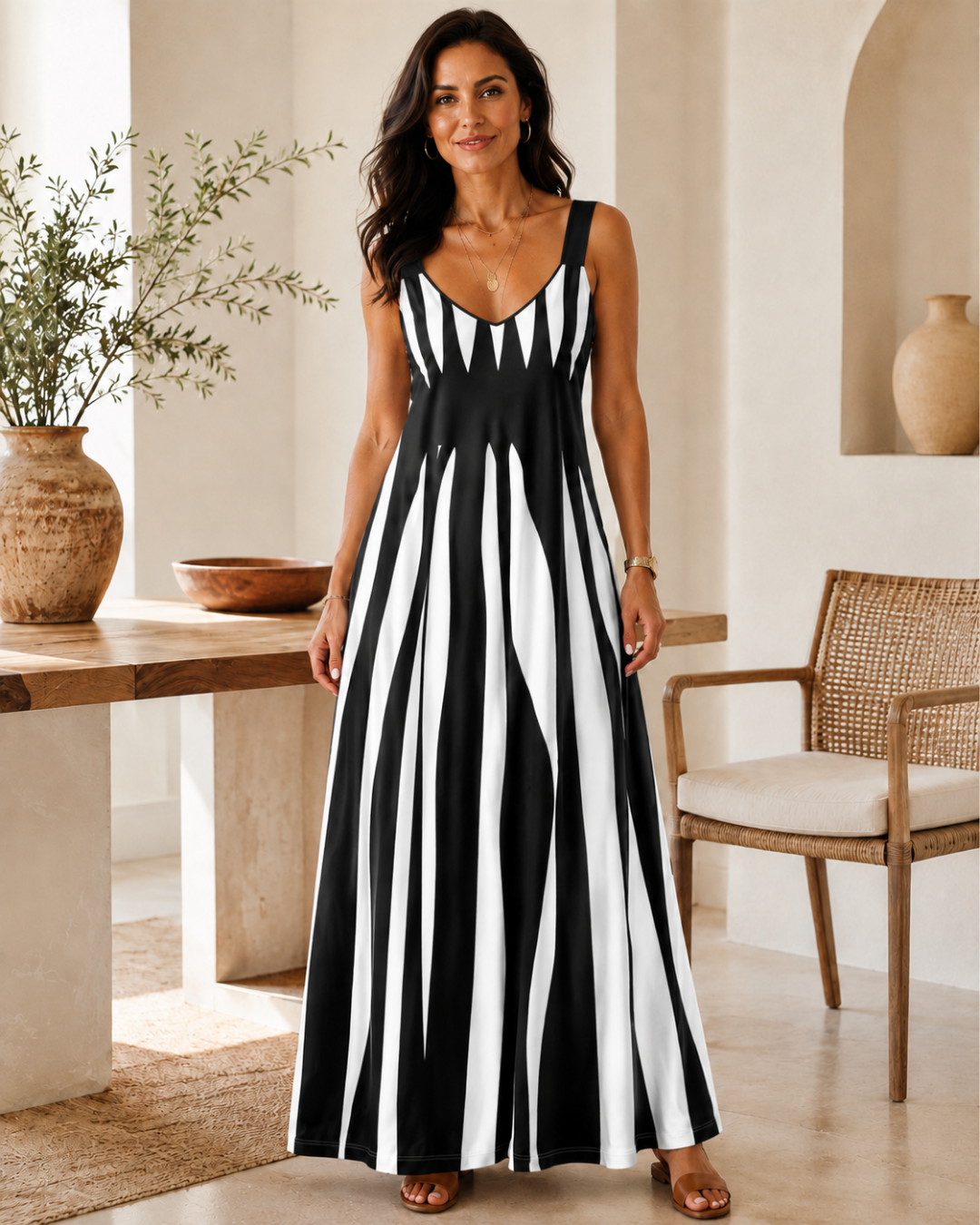 Vestido Largo de Tirantes con Estampado Ondulado