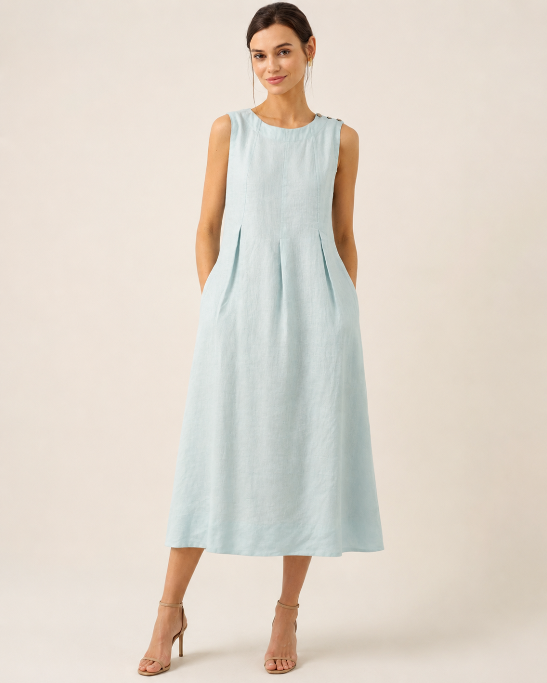 Vestido casual de lino con bolsillos laterales