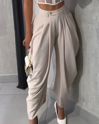 Pantalones informales de cintura alta y fruncido suelto para mujer®