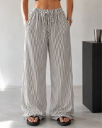 Pantalón Palazzo de Rayas con Cintura Ajustable