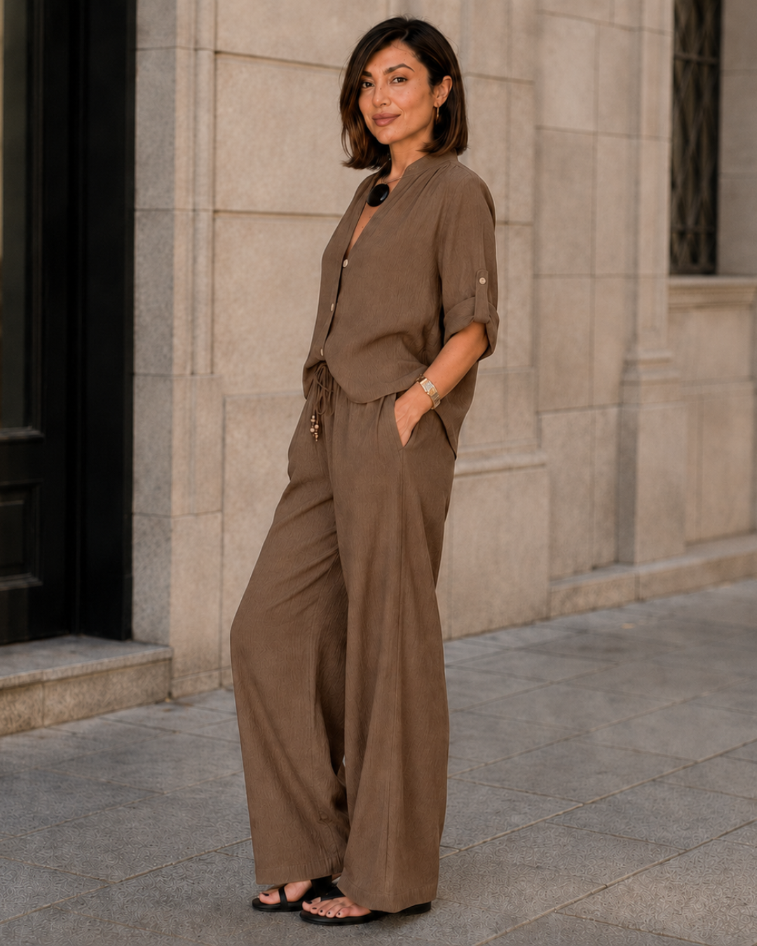 Conjunto Fluido de Blusa y Pantalón