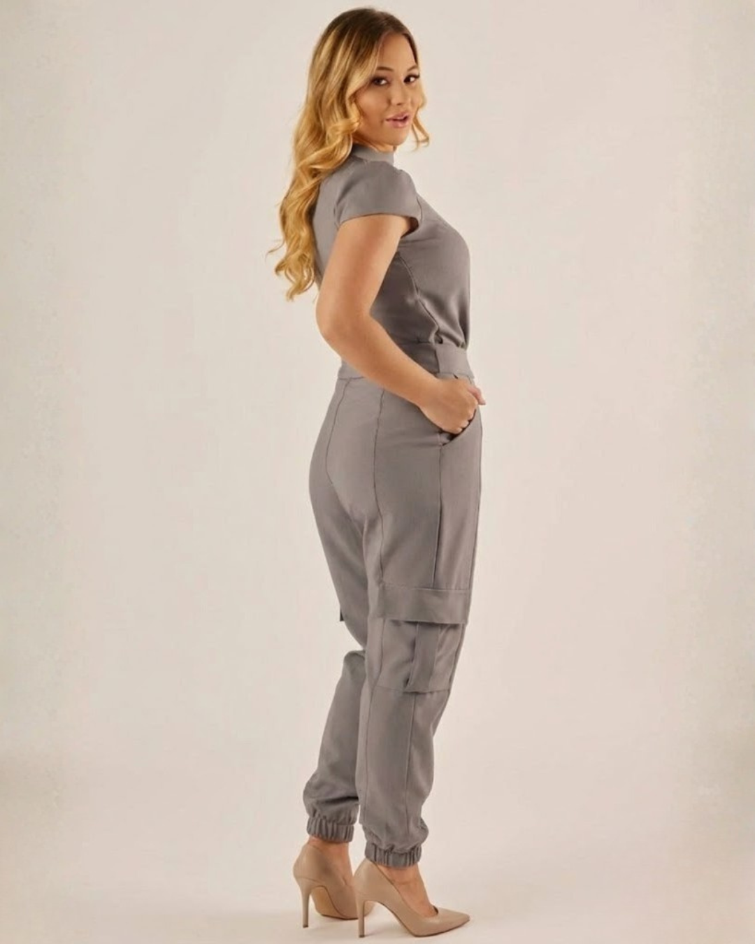 Conjunto Casual de Pantalón Cargo y Blusa de Manga Corta Para Mujer