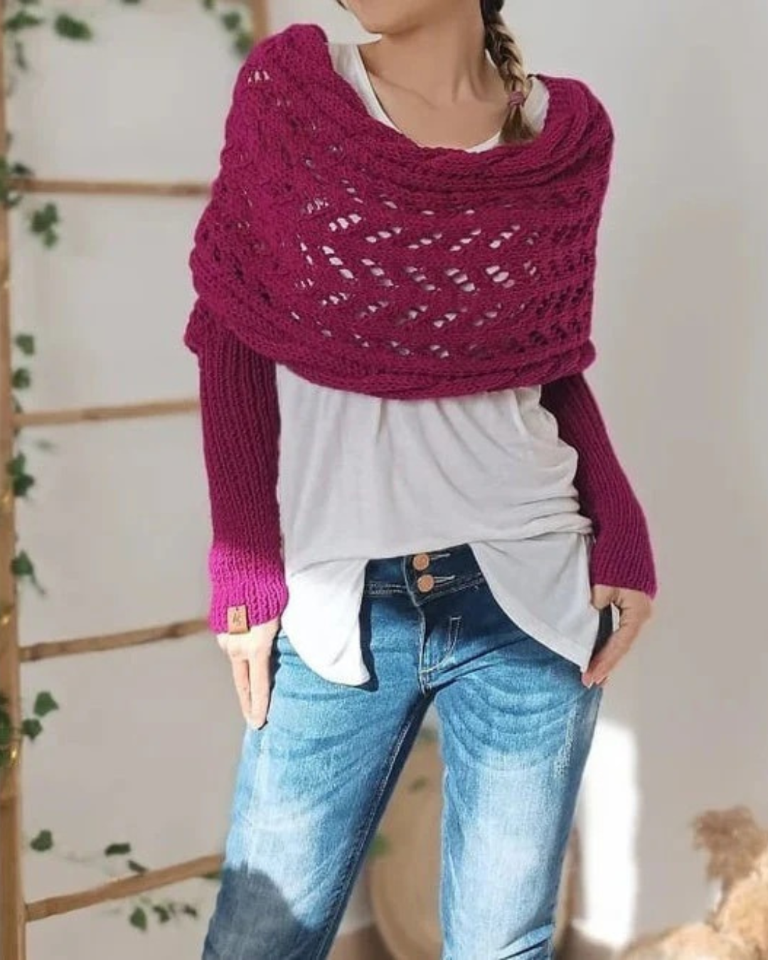 Poncho de Punto con Calados Elegantes para Mujer