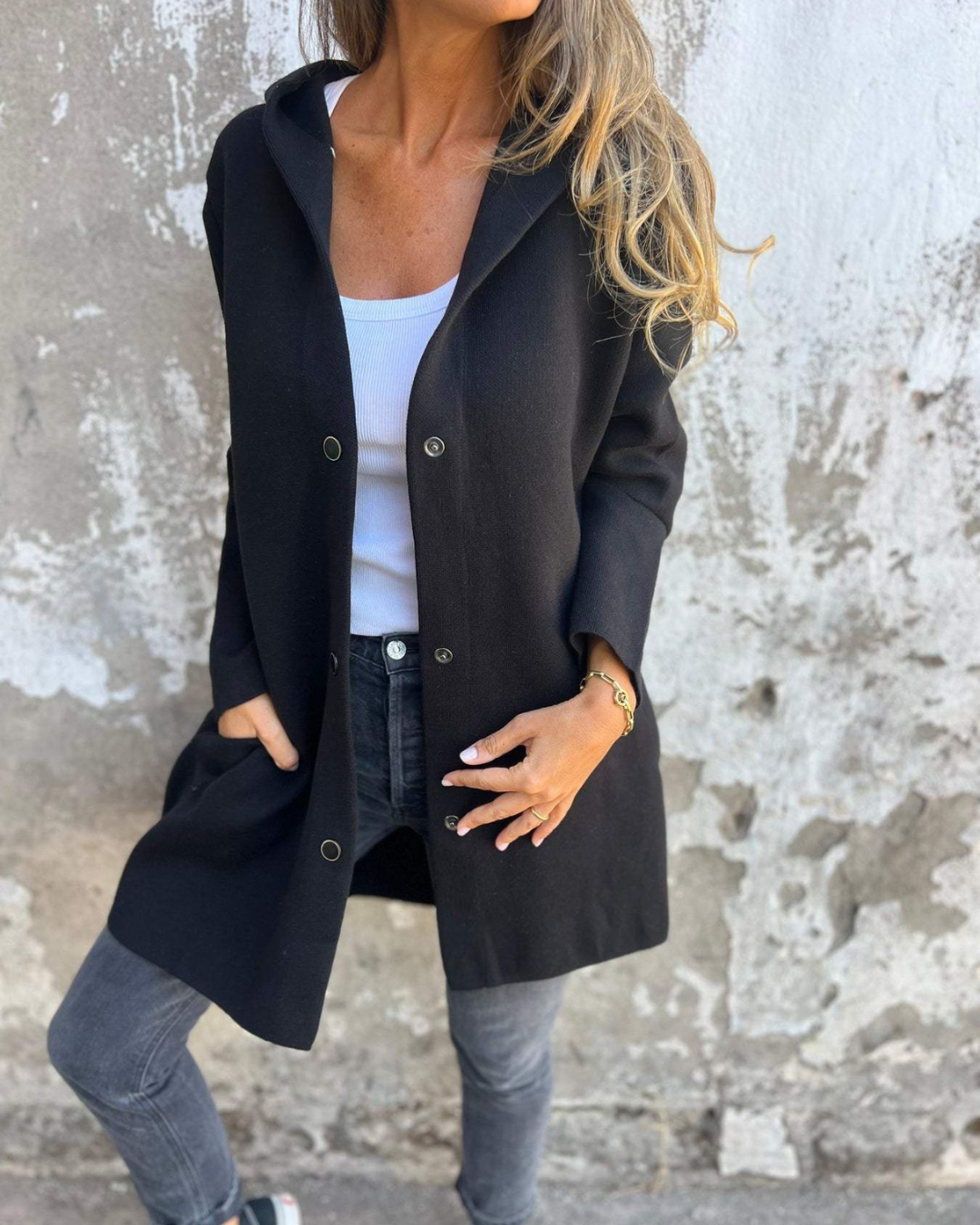 Chaqueta informal con botones frontales y bolsillos para mujer