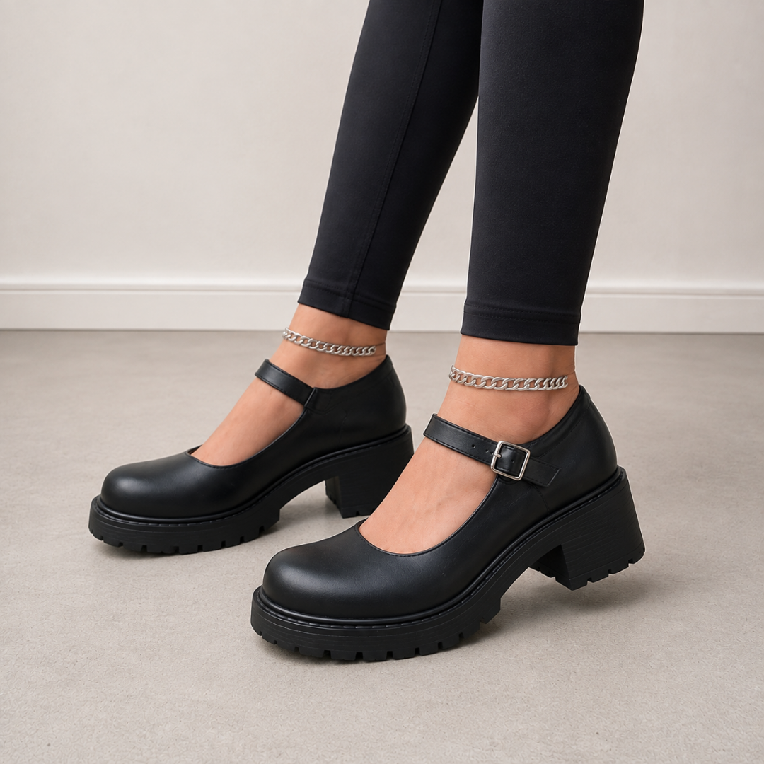Zapatos con Tacón Ancho y Hebilla Ajustable