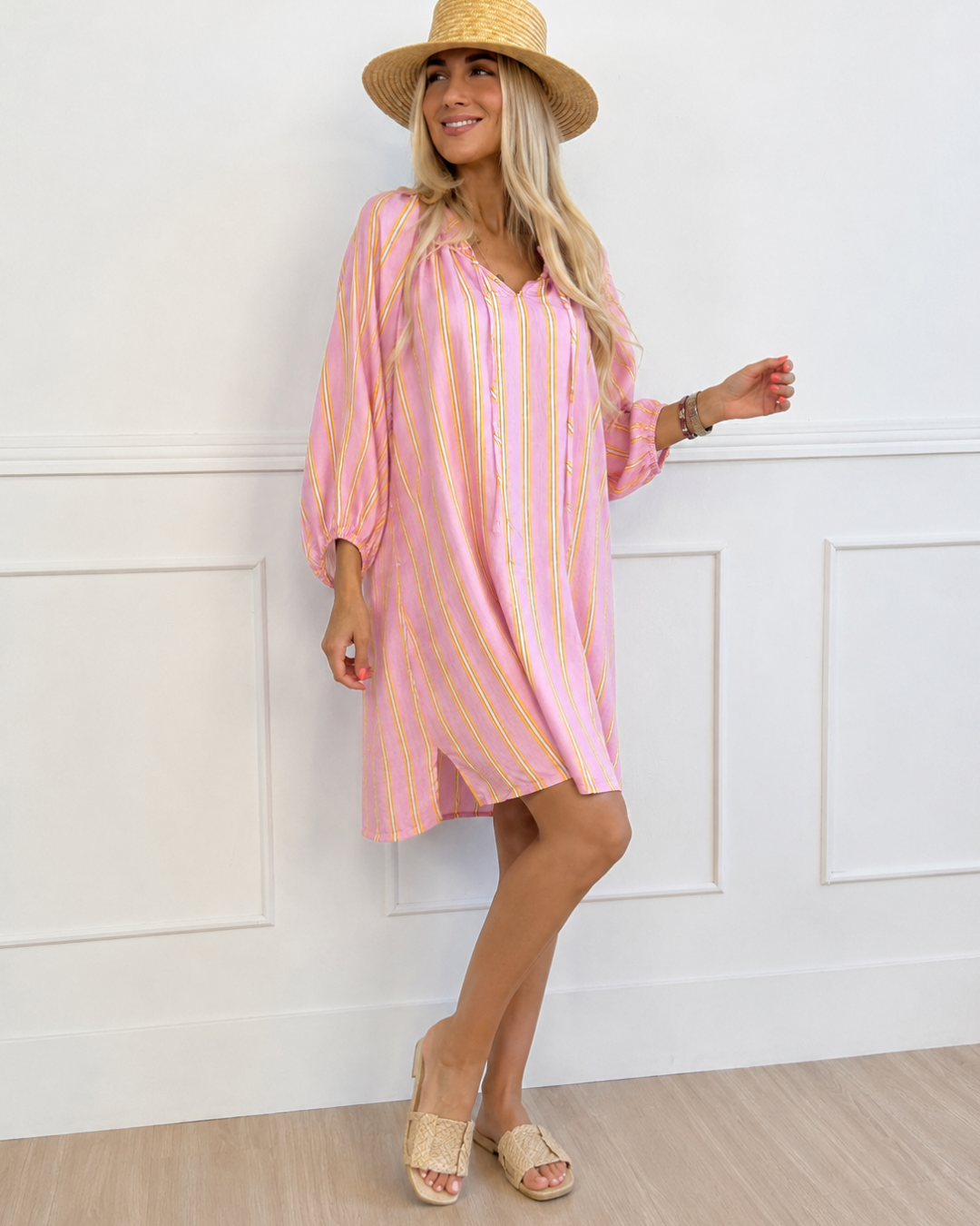 Vestido Camisero con Mangas Abullonadas