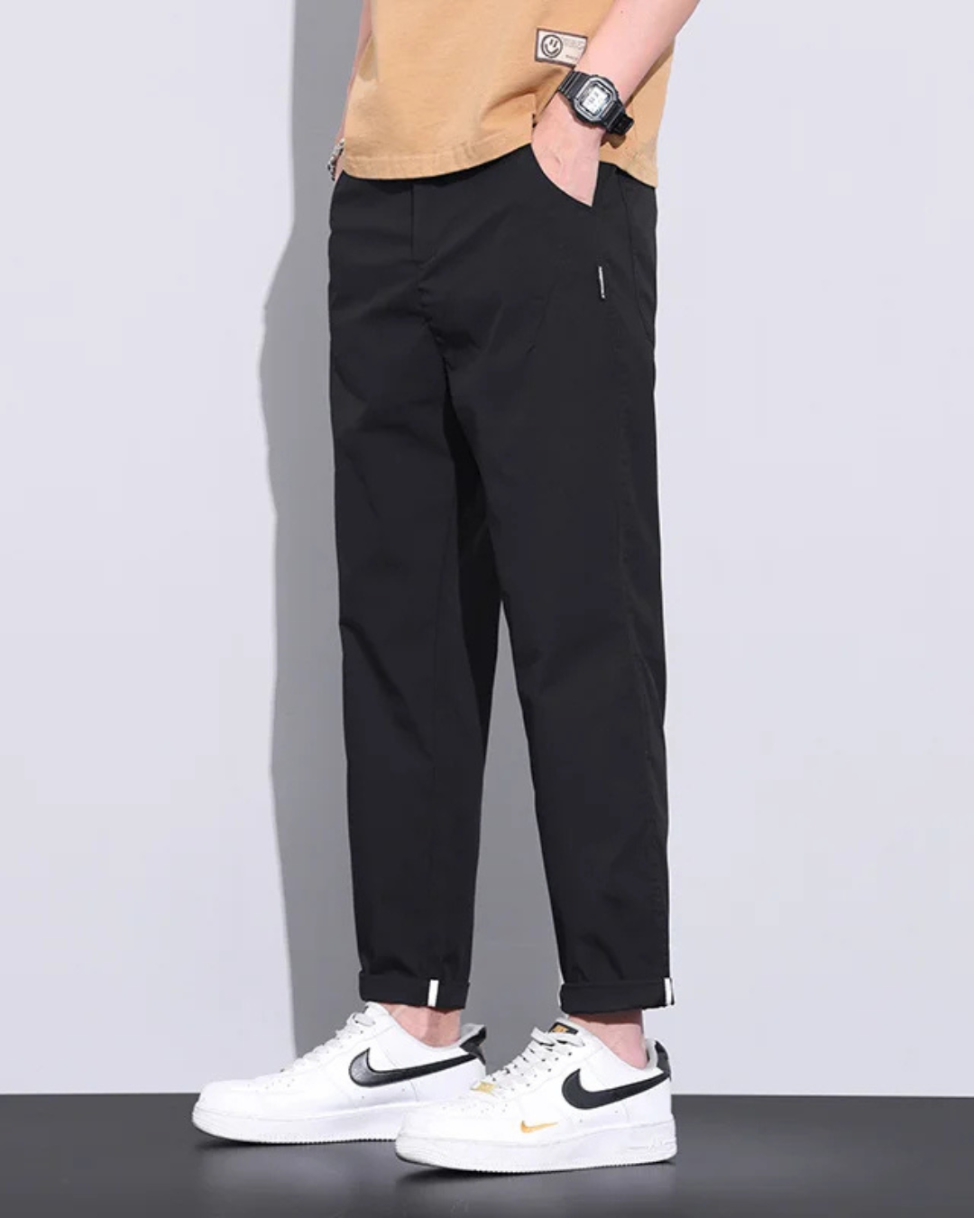 Pantalón Casual Unicolor Hombre con Bolsillos Laterales