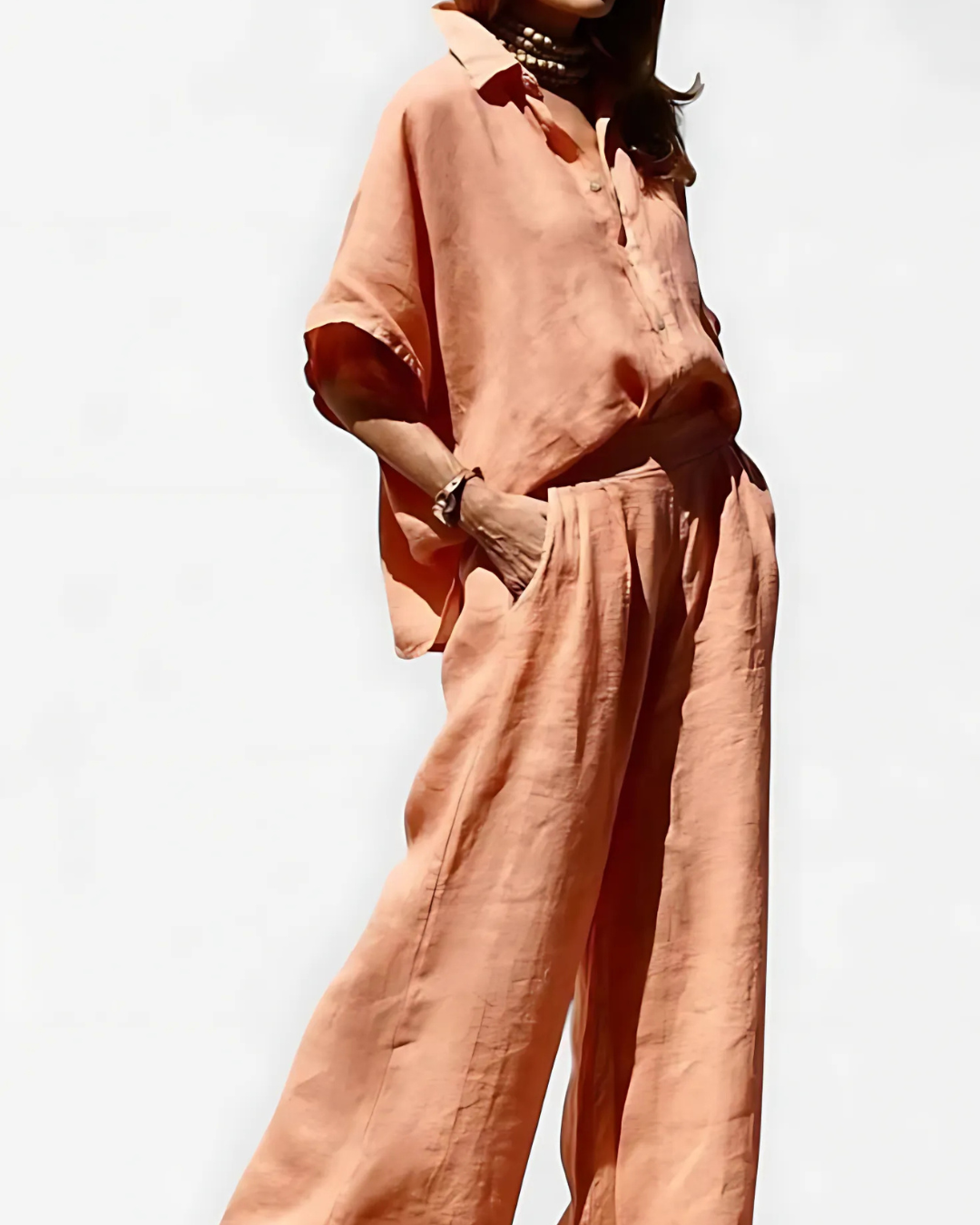 Conjunto de Camisa y Pantalón Holgado en Lino para mujer®