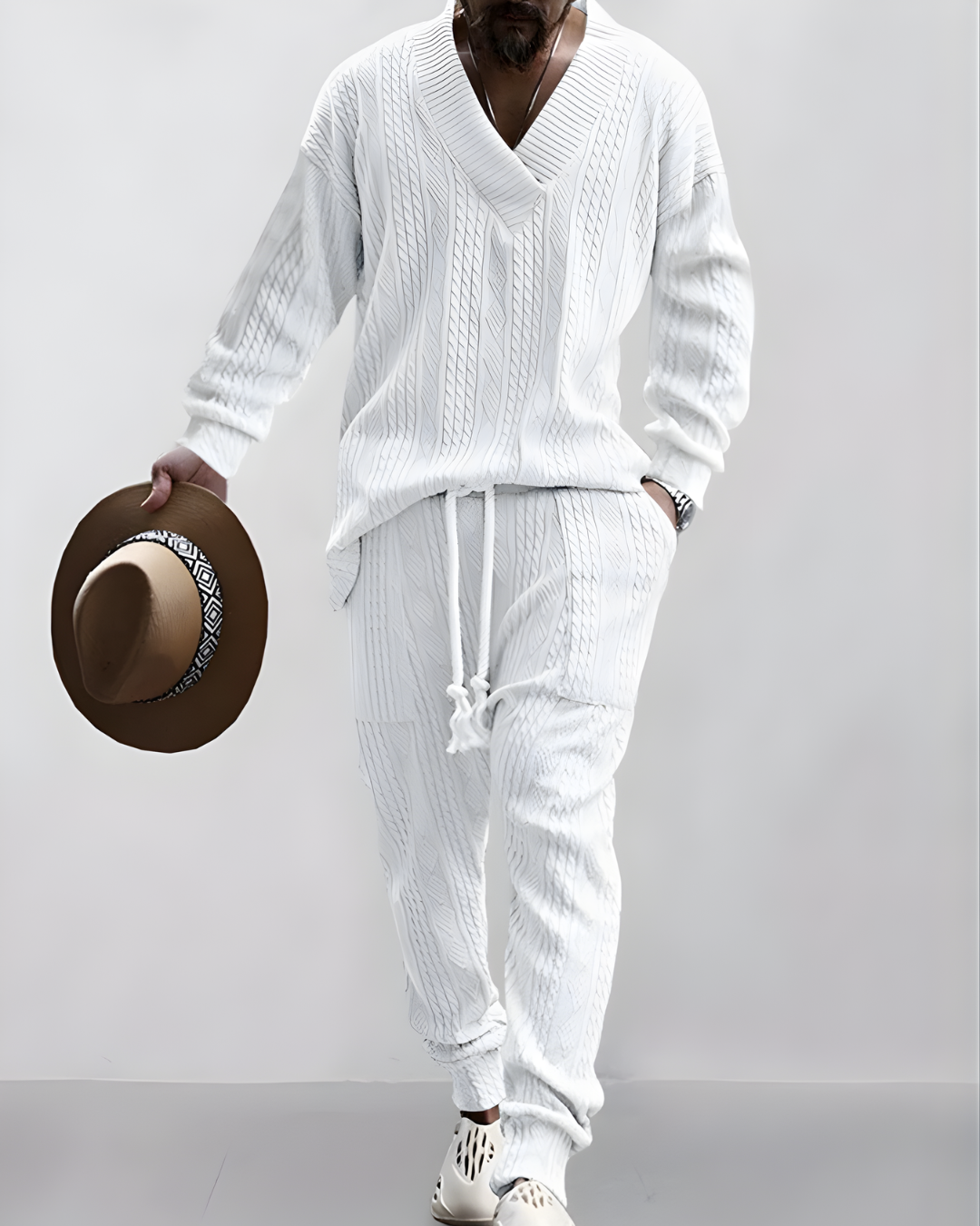 Conjunto de Dos Piezas con Textura Jacquard de Trenzado para Hombre