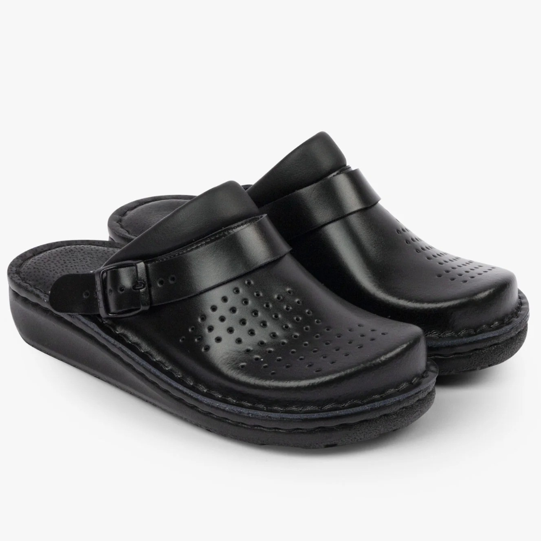 Zuecos Barcelona de Cuero Natural Negro®