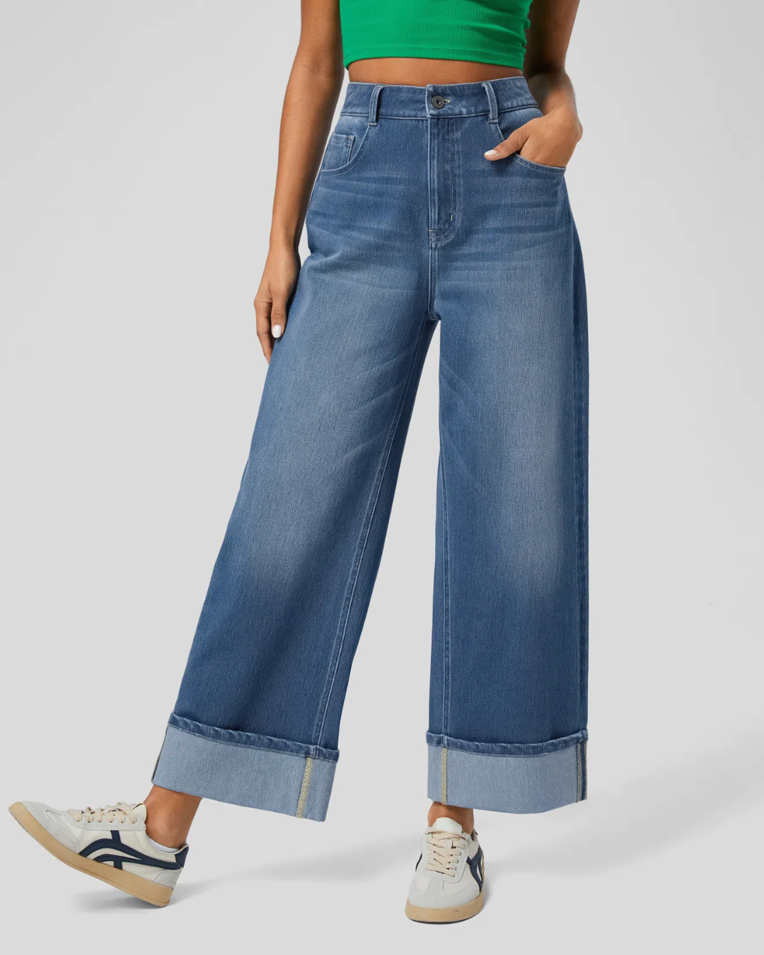 Pantalón con Cintura Alta y Botas Anchas para Mujer