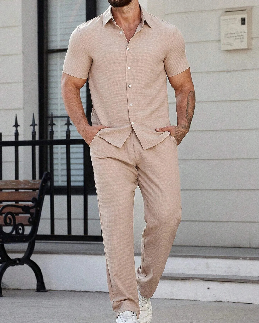 Conjunto de camisa de manga corta y pantalón con cintura ajustable