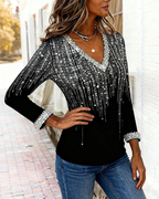 Blusa fluida con escote en V y detalles brillantes para mujer