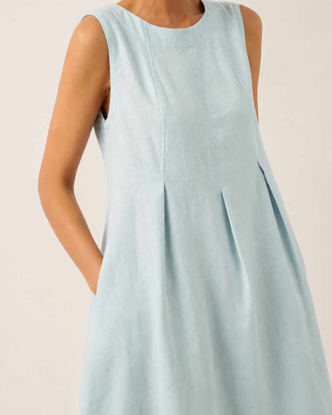 Vestido casual de lino con bolsillos laterales
