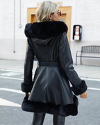 Chaqueta Larga Elegante de Cuero con Capucha para Mujer®