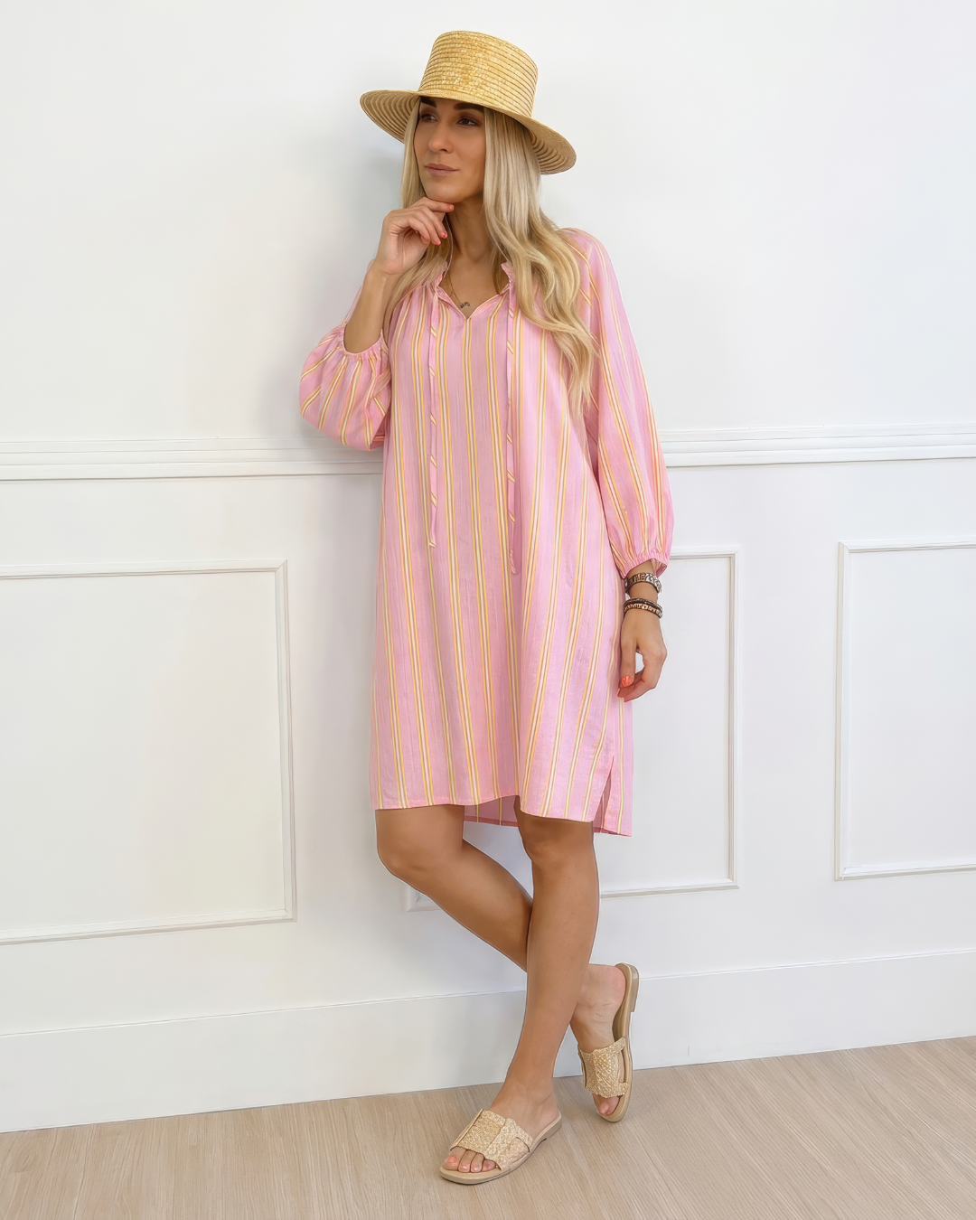Vestido Camisero con Mangas Abullonadas