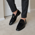 Mocasines de Vestir con Detalle Texturizado y Acabado Brillante