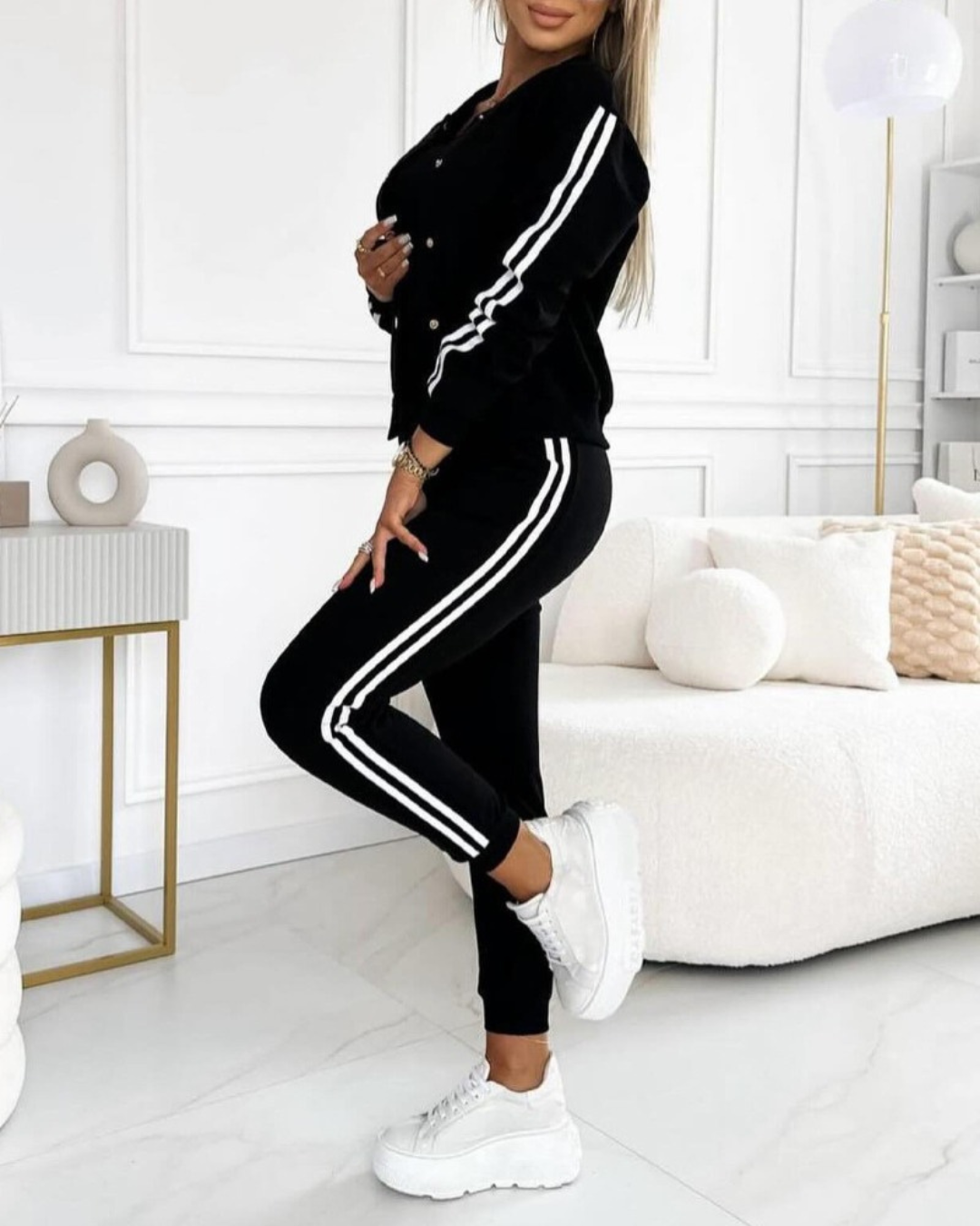 Conjunto de Chándal de 3 Piezas para Mujer con Detalles de Rayas®