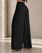 Pantalón de Talle Alto con Pernera Ancha y Detalle de Cinturón