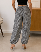 Pantalón Bombacho de Cuadros con Cintura Ajustable