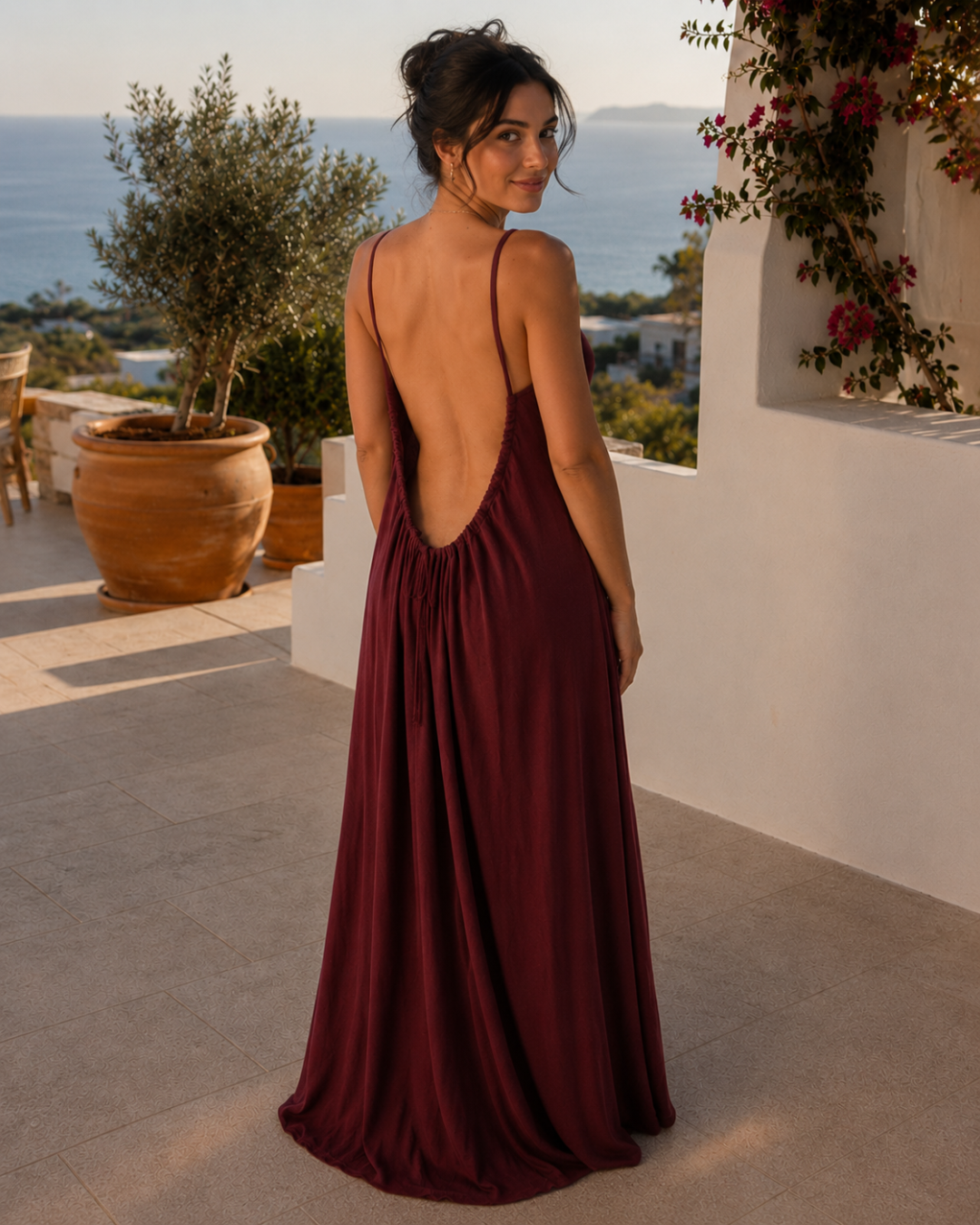 Vestido Largo Fluido con Espalda Abierta