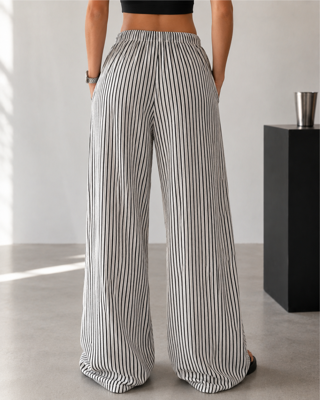 Pantalón Palazzo de Rayas con Cintura Ajustable