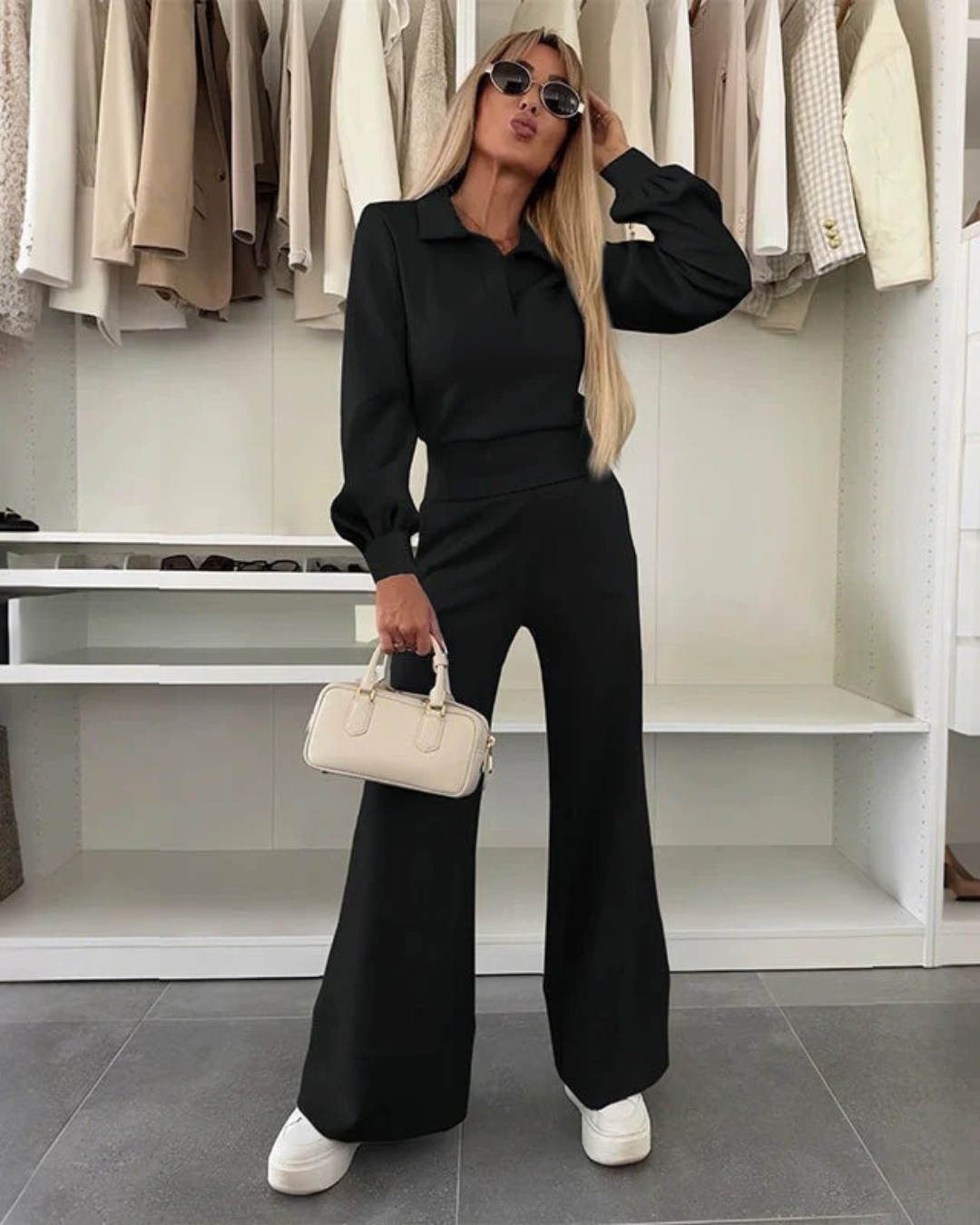 Conjunto de Dos Piezas con Blusa y Pantalón de Corte Amplio