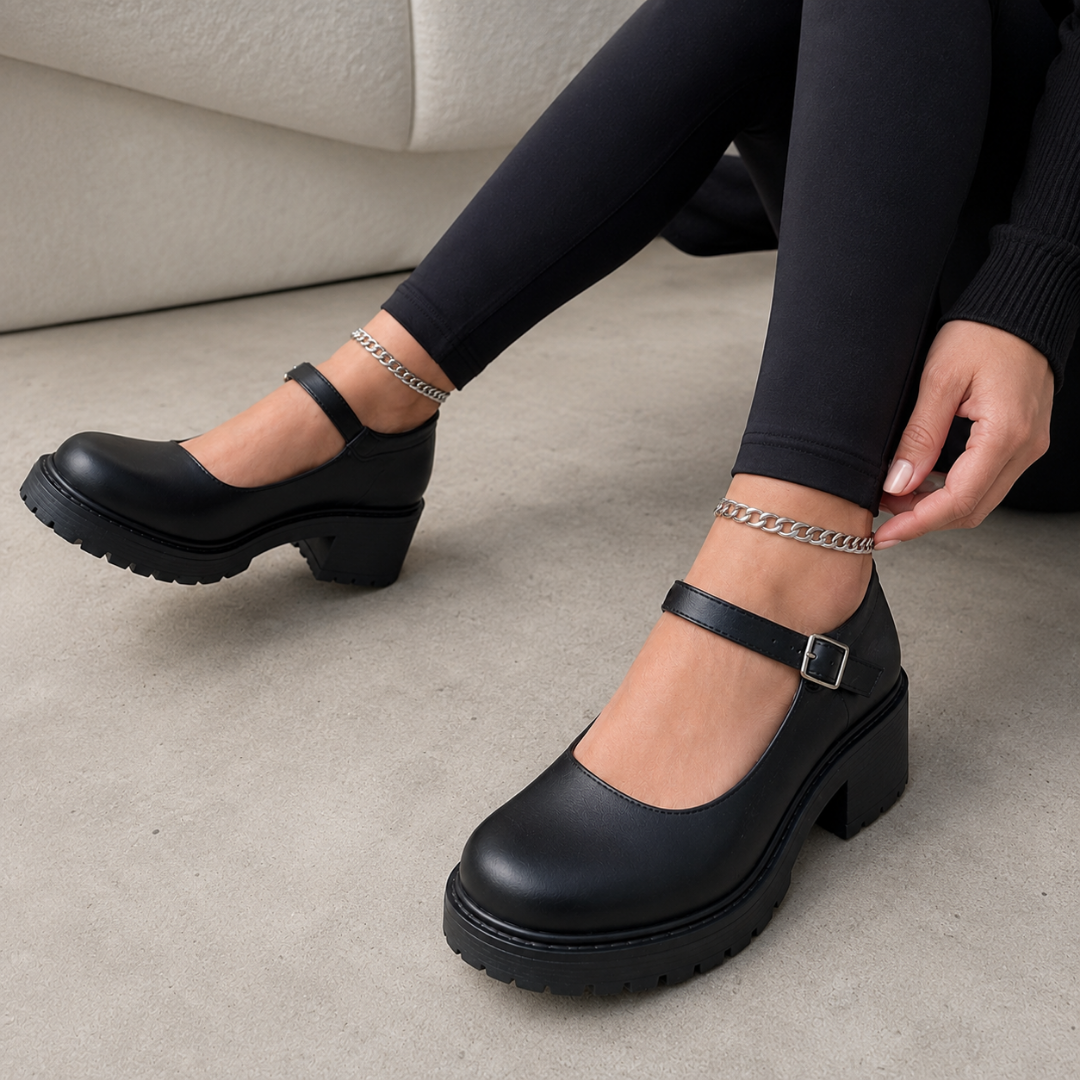 Zapatos con Tacón Ancho y Hebilla Ajustable