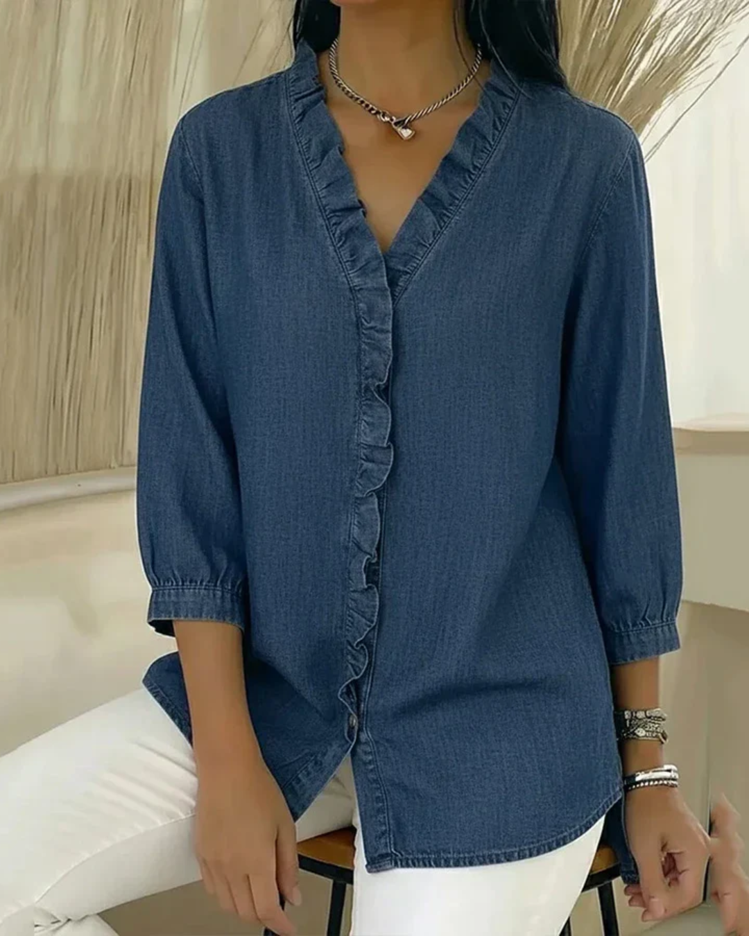 Blusa Fluida con Cuello en V para Mujer®